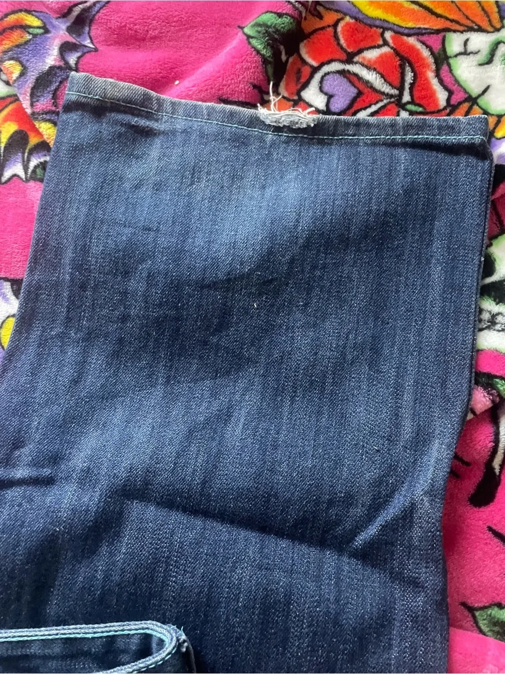 Men's Dark Blue Embroidered Koi Jeans